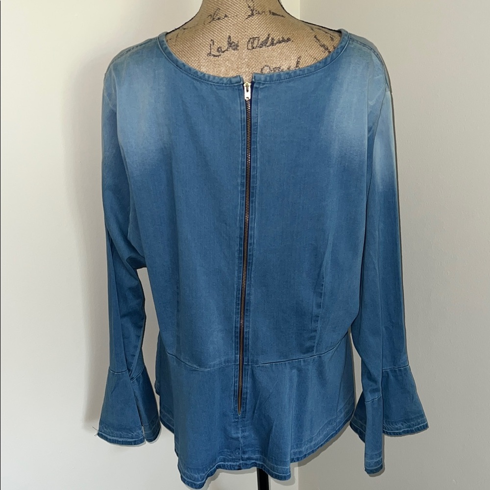 Ashley Stewart Peplum Blue Denim Blouse - Picture 5 of 7
